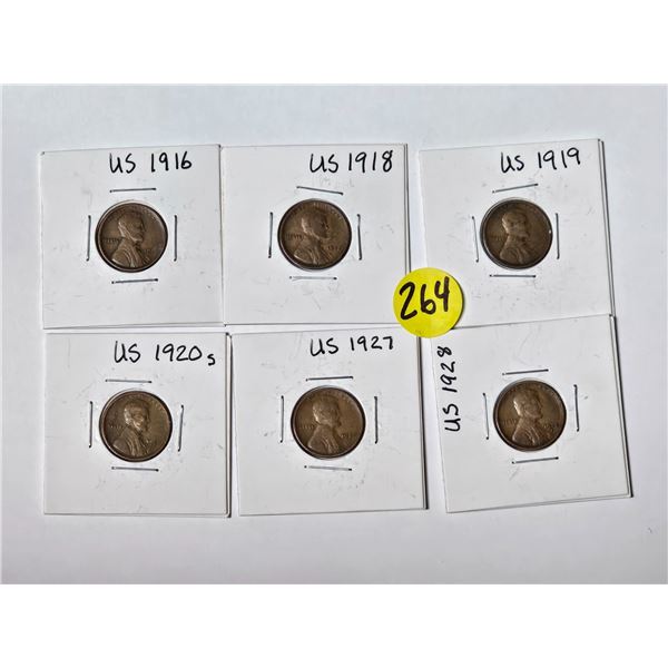 (6) USA Pennies | 1916 – 1918 – 1919 – 1920-S – 1927 – 
