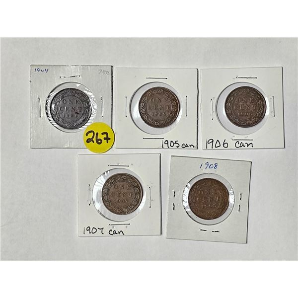 (5) Canada Large Pennies | 1904 – 1905 – 1906 – 1907 – 1908
