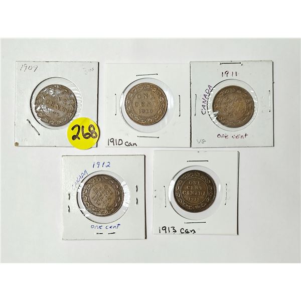 (5) Canada Large Pennies | 1909 – 1910 – 1911 – 1912 – 1913