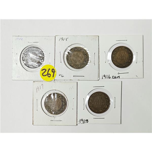(5) Canada Large Pennies | 1914 – 1915 – 1916 – 1917 – 1918