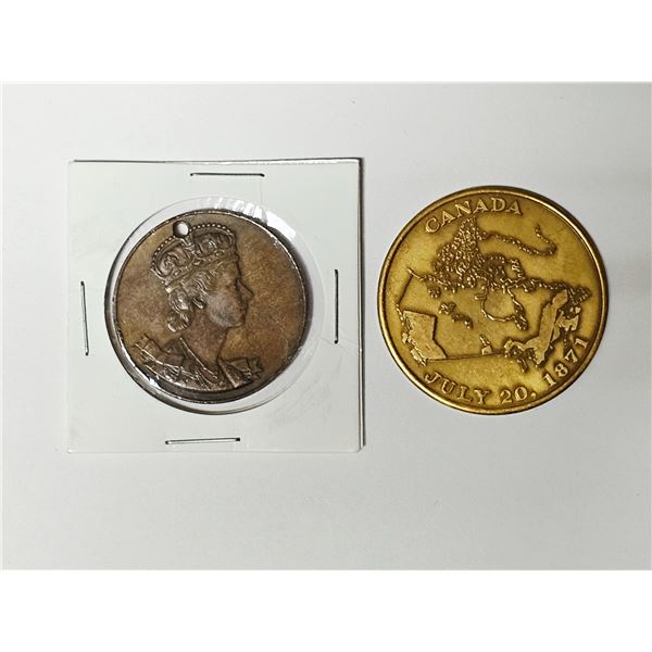 Canadian Elizabeth II Coronata MCMLIII Medallion, 1971 BC Centenary of Confederation Token