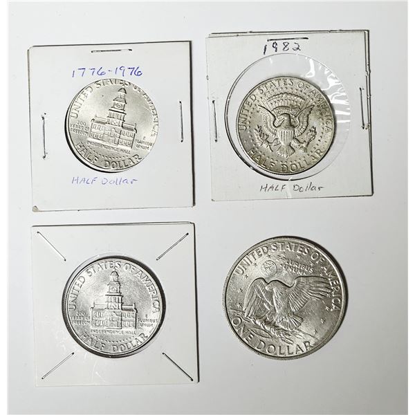 Lot of (4) USA Coins | 1971 Dollar - (2)1976 Half Dollars – 1982 Half Dollar