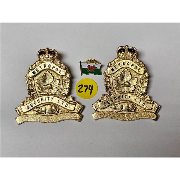 (2) Metropol Security Badges, Enamel Whales Flag Pin