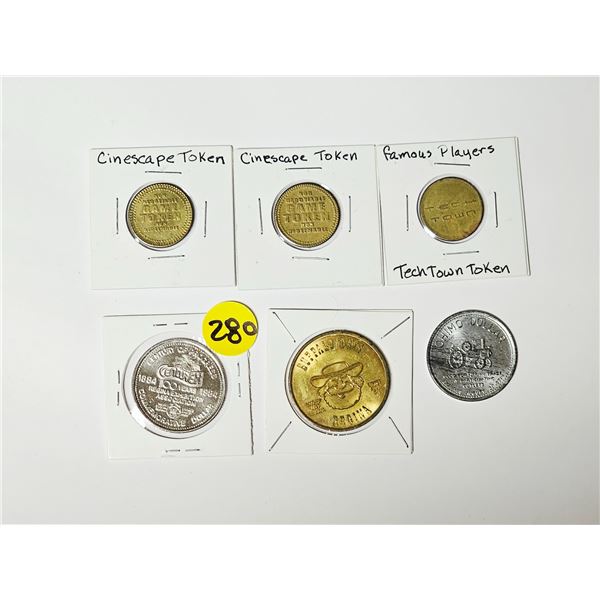 Lot of (6) Assorted Tokens | 1971 Chimo Dollar - 1969 Buffalo Days, Regina – 1984 Regina Ex