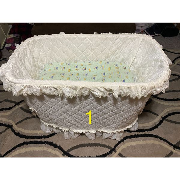 1940’s Wicker Bassinet – On Wheels, Bedding Included