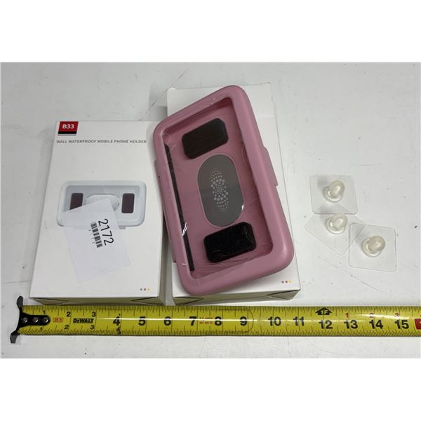 (2) B33 Wall Waterproof Mobile Phone Holder designed for use in showers or kitchens. (New)