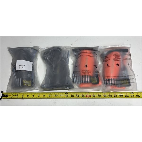 4 Pair of Shin Guard with Sleeves, (2) Orange Size Small and (2) Black Size Medium.