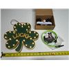 Image 2 : Green Irish blessing shamrock decoration features built-in LED lights and a rustic rope hanger (New)