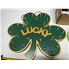 Image 3 : Green Irish blessing shamrock decoration features built-in LED lights and a rustic rope hanger (New)