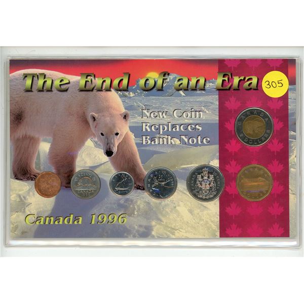 1996 Canadian uncirculated coin set themed "The End of an Era," featuring the inaugural two-dollar "