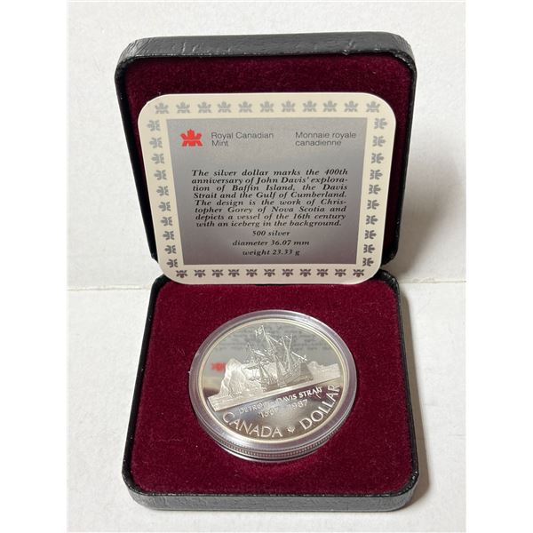 1987 Royal Canadian Mint proof silver dollar commemorating the 400th anniversary of John Davis' expl