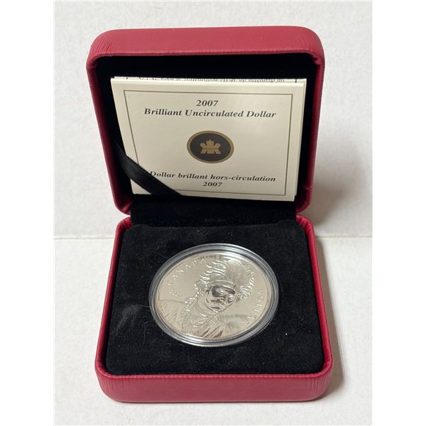 2007 Canadian Brilliant Uncirculated Silver Dollar from the Royal Canadian Mint.