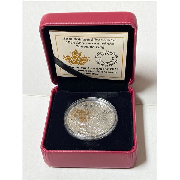 2015 Canadian $1 "Brilliant" Silver Dollar celebrating the 50th anniversary of the National Flag of 