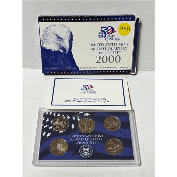 2000 United States Mint 50 State Quarters Proof Set containing clad coins from the San Francisco Min