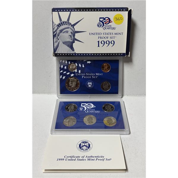 1999 United States Mint Proof Set and United States Mint 5 State Quarters Proof Set.