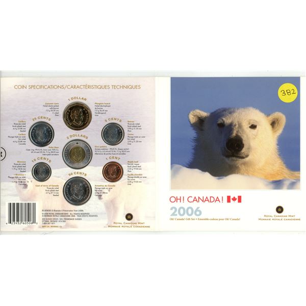 2006 Oh! Canada! Gift Set featuring seven standard circulation coins with a Polar Bear theme.