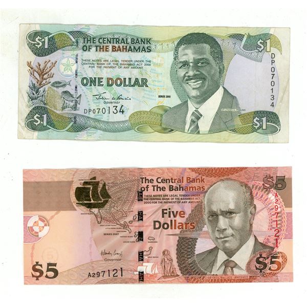 Bahamian One and Five Dollar.