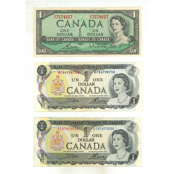 (1) 1954 and (2) 1973 Canada One Dollars.