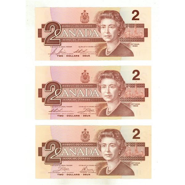 (3) 1986 Canada One Dollars. (Uncirculated)