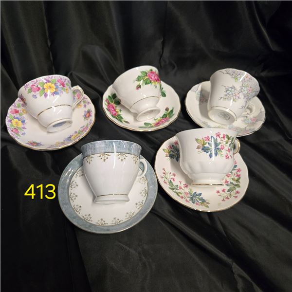 5 Matching Tea Cups & Saucers
