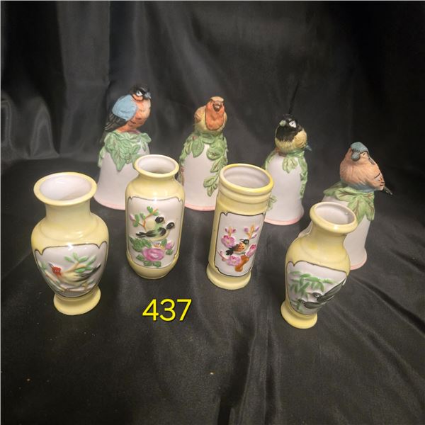 4 Bird Bells & 4 Bird Bud Vases