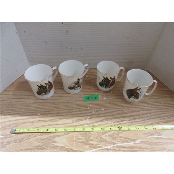 (4) Horse Mugs: (2) Fine Bone China and (2) Royal Windsor
