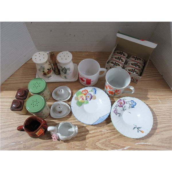 Porcelain Ware Napkin Ring, Salt and Pepper, Cups, and Figures