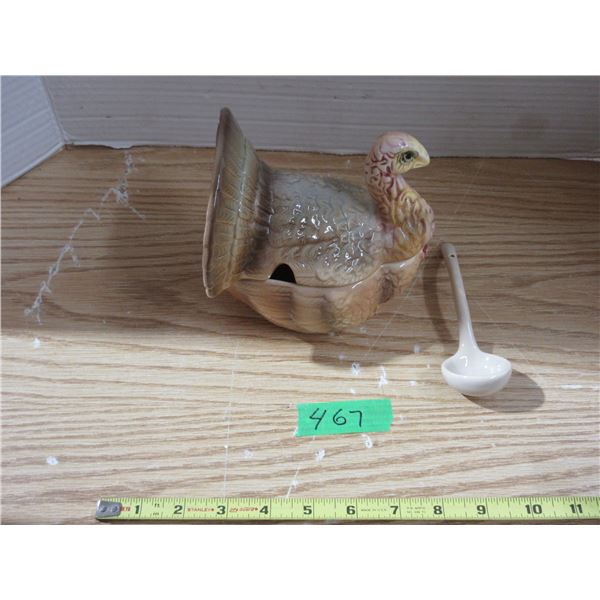 Ceramic Turkey Soup Tureen Gravy Boat with Ladle 6 Inches long