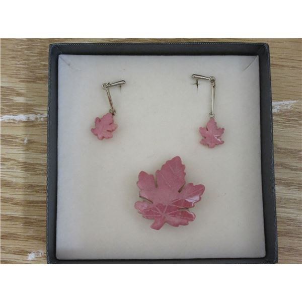 Pan Pacific Maple Leaf Brooch Pin Earrings Set