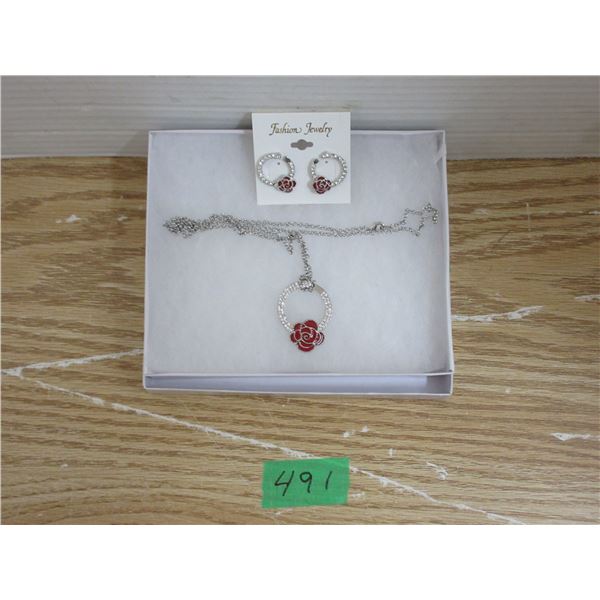 12 Inch Rose Pattern Necklace with Earring Set