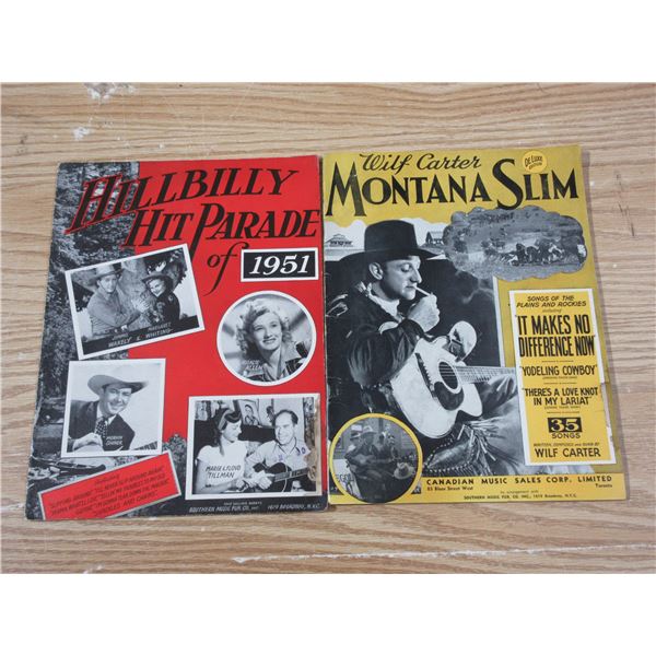 (2) Vintage Sheet Music HillBilly Hit Parade 1951 and 1939 Wilf Earter Montana Slim Sheet Music