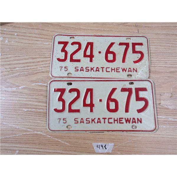Pair of 1975 Sask License Plate
