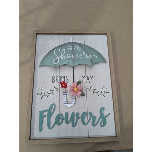 wood "april showers" sign