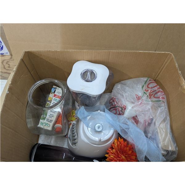 mixed house wares- blender, fishbowl, X-mas lights, etc