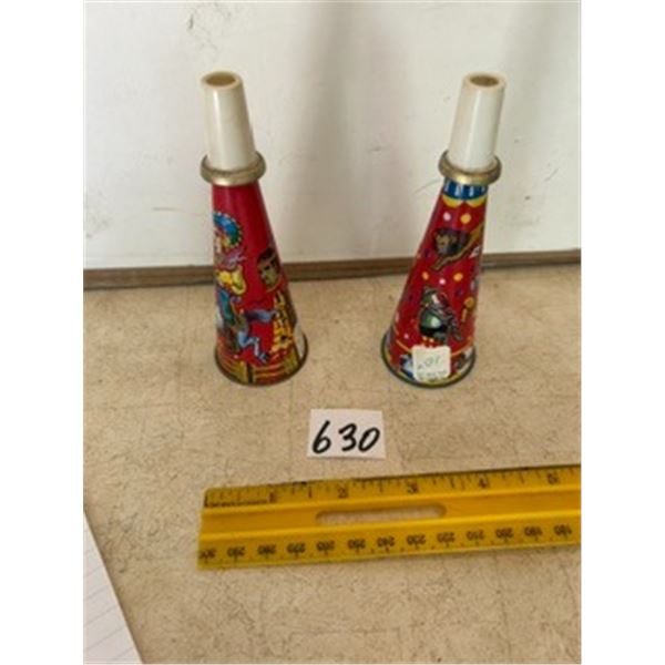 (2) Vintage Western Themed Toy Horns