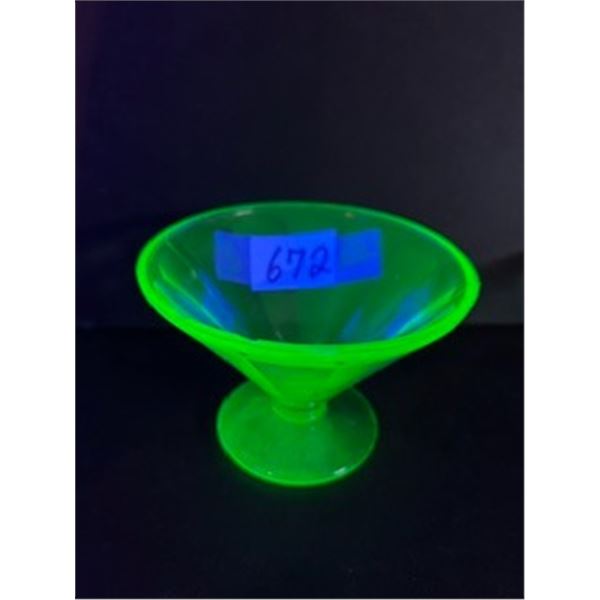 1930s Federal Glass "Panel Optic" Green Uranium Glass Sherbet Bowl