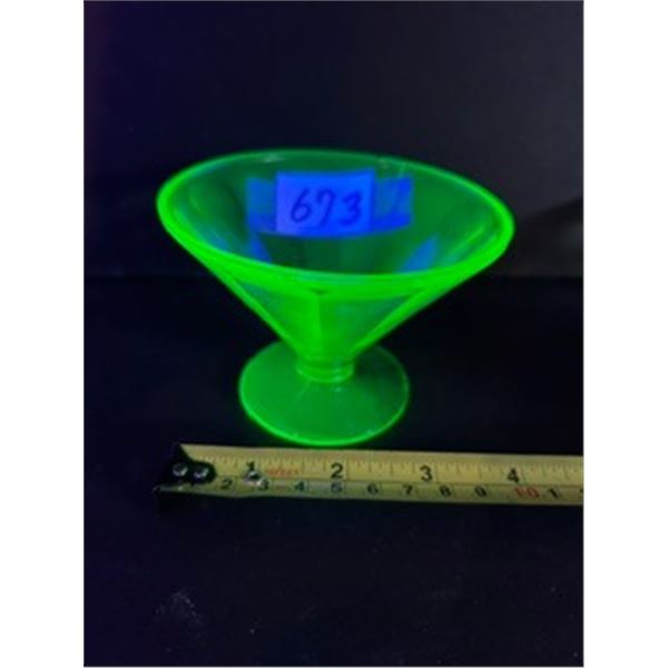 1930s Federal Glass "Panel Optic" Green Uranium Glass Sherbet Bowl