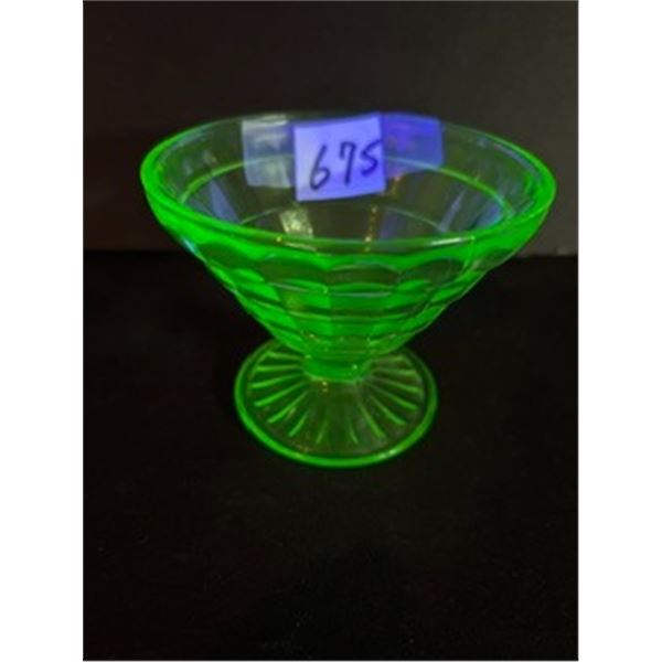 1930s Anchor Hocking "Block Optic" Green Uranium Glass Dessert Cup