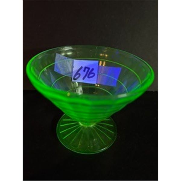 1930s Anchor Hocking "Block Optic" Green Uranium Glass Dessert Cup