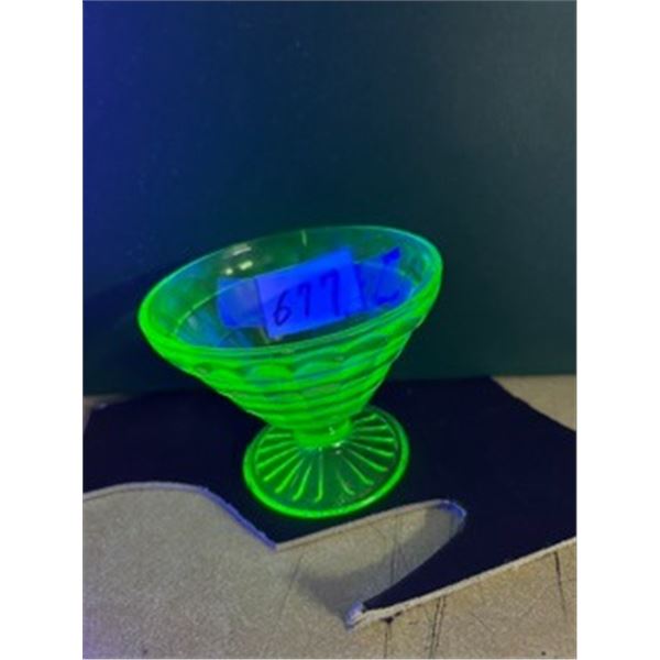 1930s Anchor Hocking "Block Optic" Green Uranium Glass Dessert Cup
