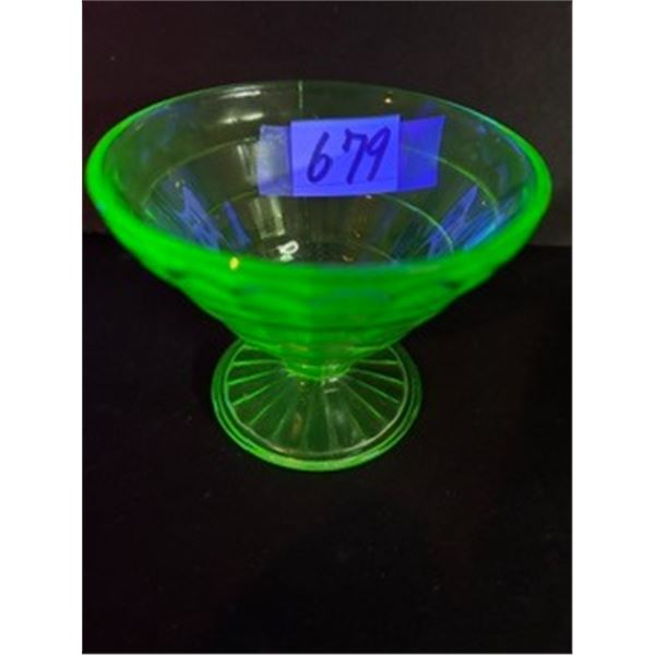 1930s Anchor Hocking "Block Optic" Green Uranium Glass Dessert Cup