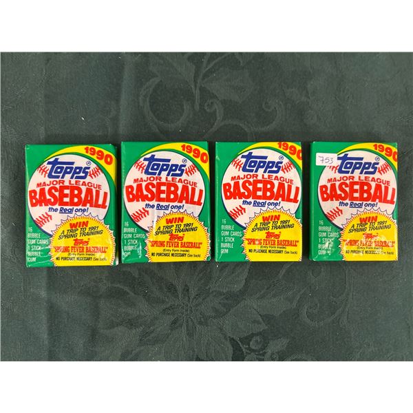 1990 Topps Baseball Wax Packs (4 Unopened Packs)