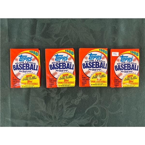 1988 Topps Baseball Wax Packs (4 Unopened Packs)