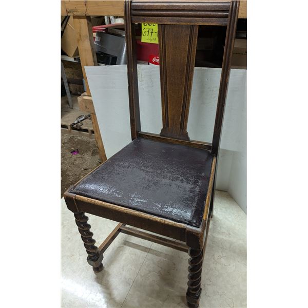 wood chair, leather seat