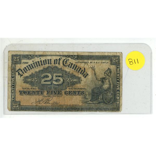 1900 Dominion of Canada 25 Cents Shinplaster.