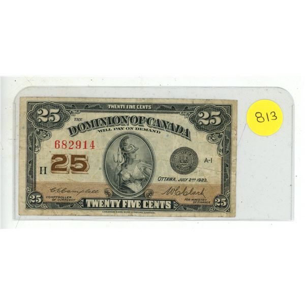 1923 Dominion of Canada 25 Cents Shinplaster.