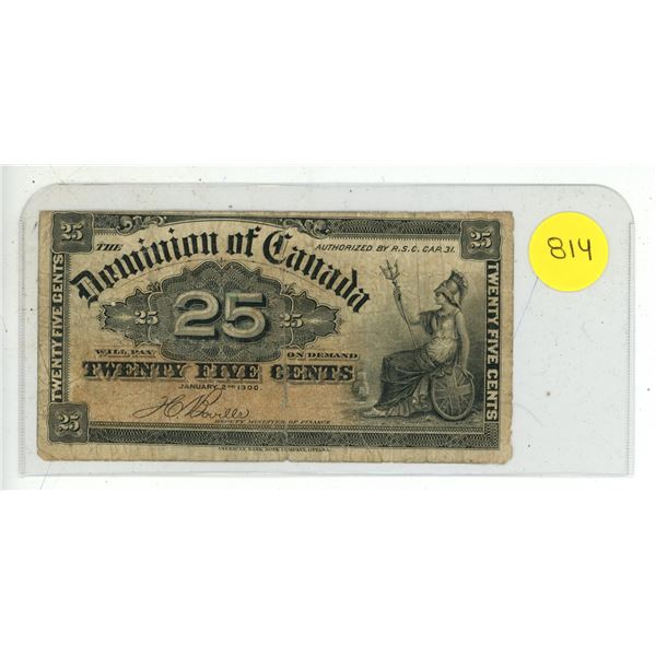 1900 Dominion of Canada 25 Cents Shinplaster.
