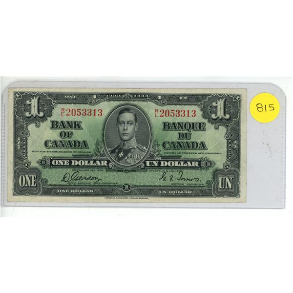 1937 Bank of Canada One Dollar.