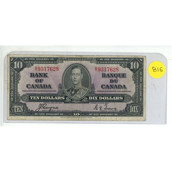1937 Bank of Canada Ten Dollar.