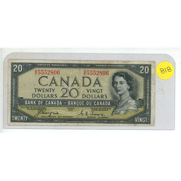 1954 Bank of Canada Twenty Dollar. (Devil's Face)